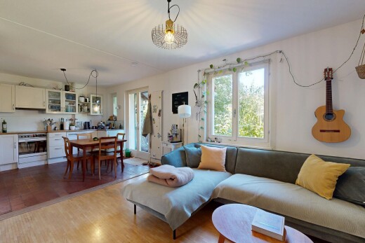 living area featuring dark wood-style flooring