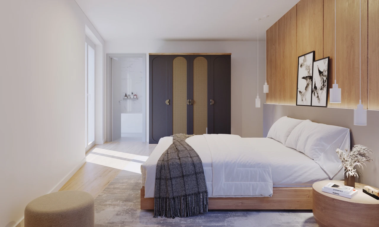 chambre avec plancher de bois