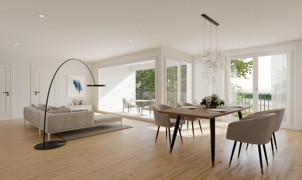espace intérieur avec lustre, lumière naturelle, et plancher de bois