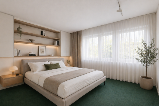 chambre avec moquette, carpet, inside property, lumière naturelle, et natural light
