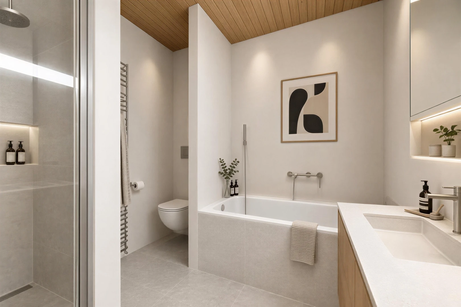 bad mit fliesenwand, tile wall, komplettes badezimmer, schminktisch, und fliesenboden