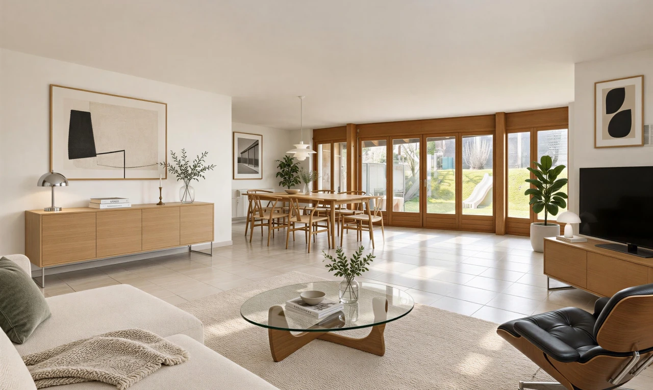 wohn- / esszimmer mit light floor, gipskartonwand, drywall, fernseher, und inside property