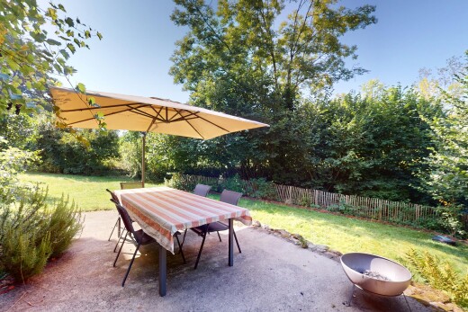 terrace with a patio area, a fenced backyard, and outdoor dining area