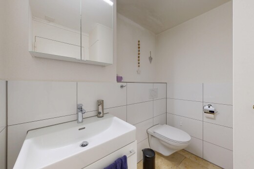 bad mit schminktisch, spiegel, gäste-wc, inside property, und waschbecken