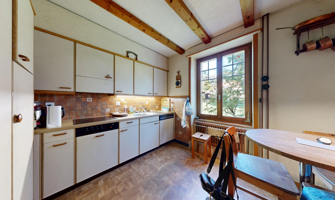 cuisine avec plans de travail, light countertops, dosseret, backsplash, et radiateur