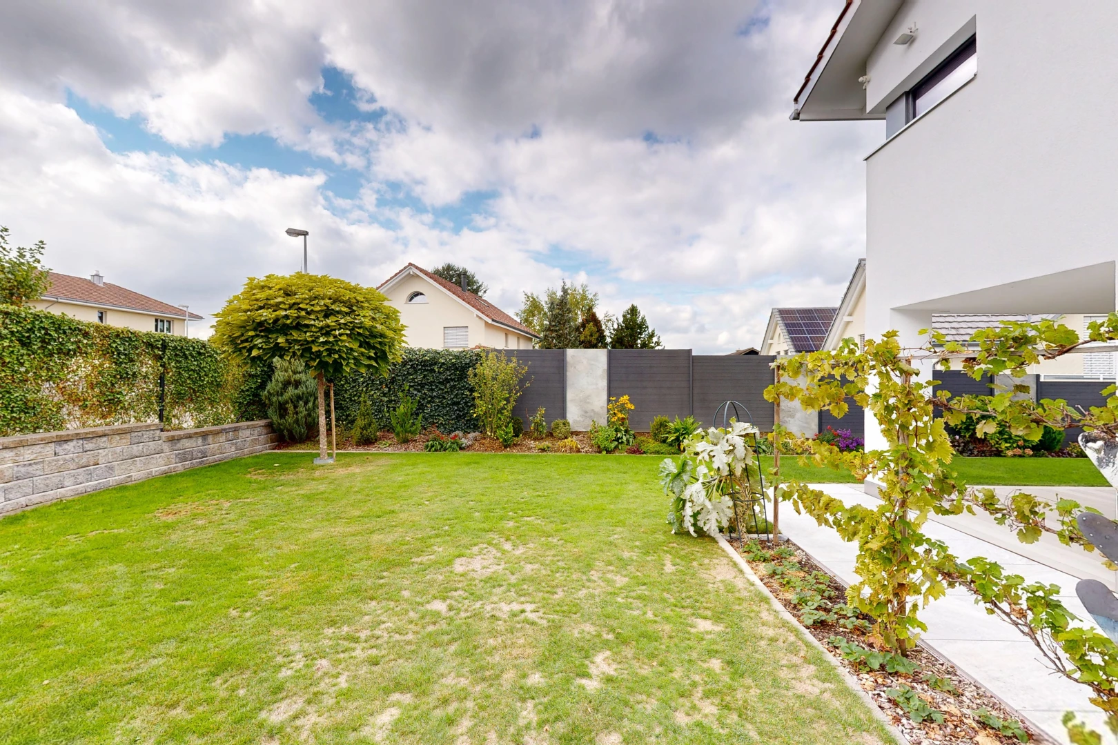 garten mit zaun, rasen, und from property