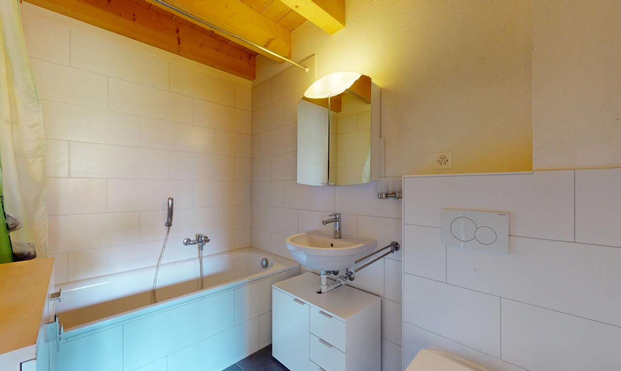 salle de bains avec mur en carrelage, tile wall, salle de bain complète, évier, et bain