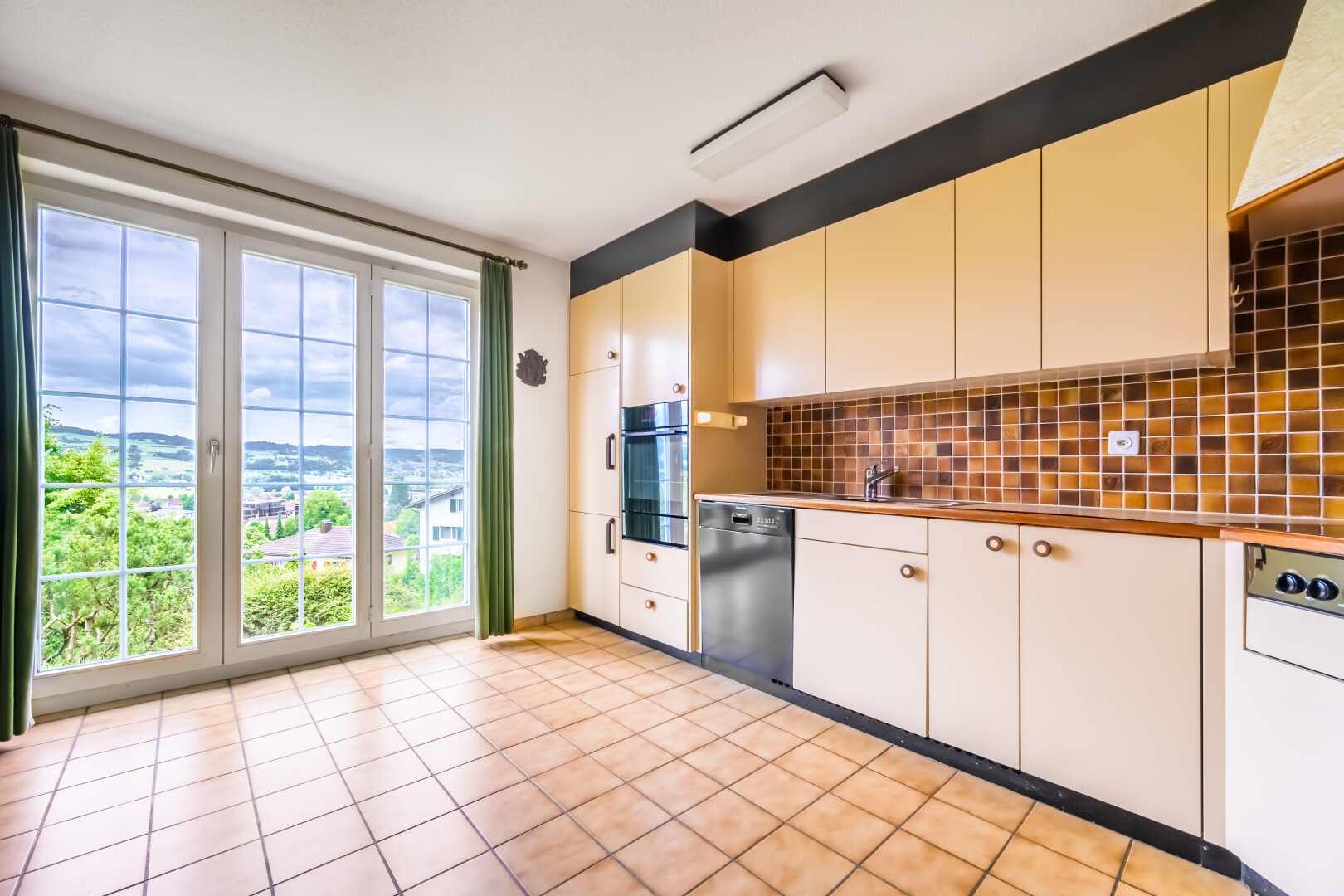 küche mit geschirrspülmaschine, ofen, inside property, küchenrückwand beim herd, und küchenrückwand beim Herd