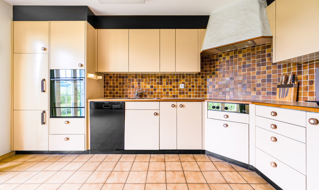 küche mit geschirrspülmaschine, ofen, dunstabzugshaube, herd, und inside property