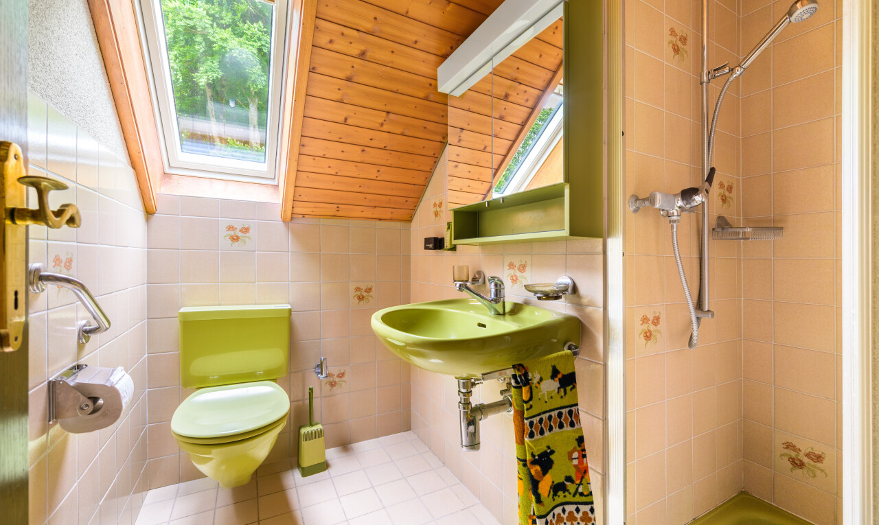 bad mit komplettes badezimmer, inside property, natural light, natürliches licht, und toilette