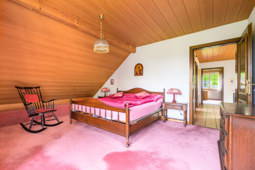 zimmer / schlafzimmer mit holzdecke, wood ceiling, teppich, carpet, und natürliches licht