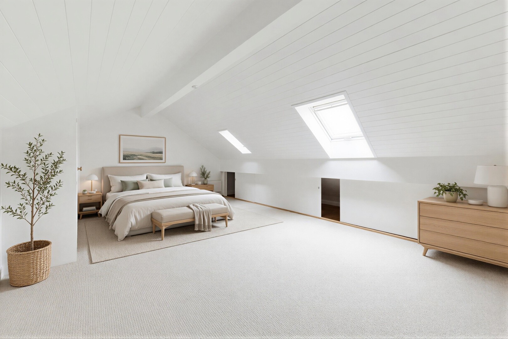 pièce vide avec low ceiling, plafond bas, puits de lumière, vaulted ceiling, et plafond voûté