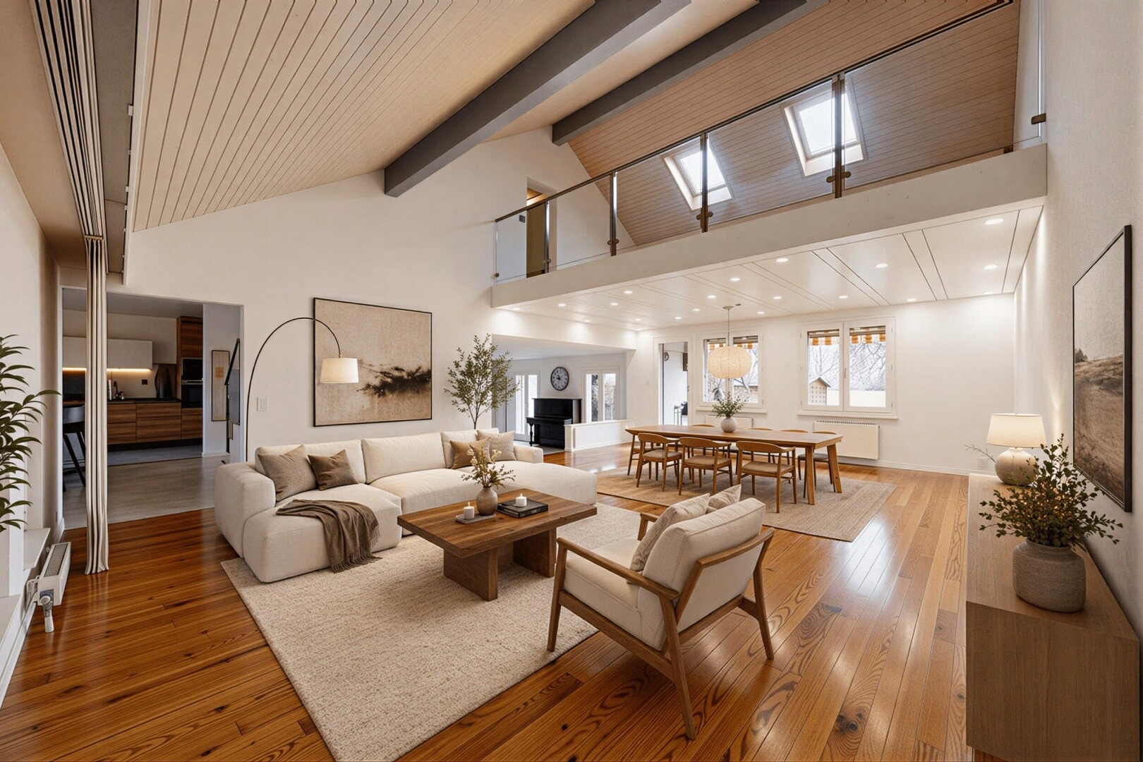 pièce vide avec inside property, beamed ceiling, plafond à poutres, high ceiling, et plafond haut