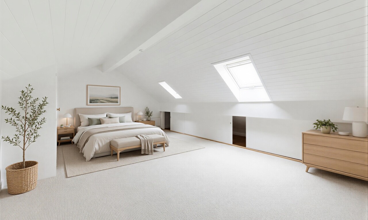 pièce vide avec low ceiling, plafond bas, puits de lumière, vaulted ceiling, et plafond voûté