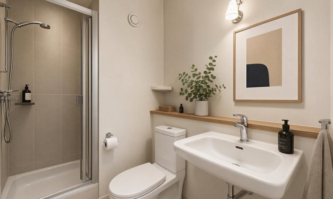 salle de bains avec salle de bain complète, toilette, tile wall, mur en carrelage, et inside property