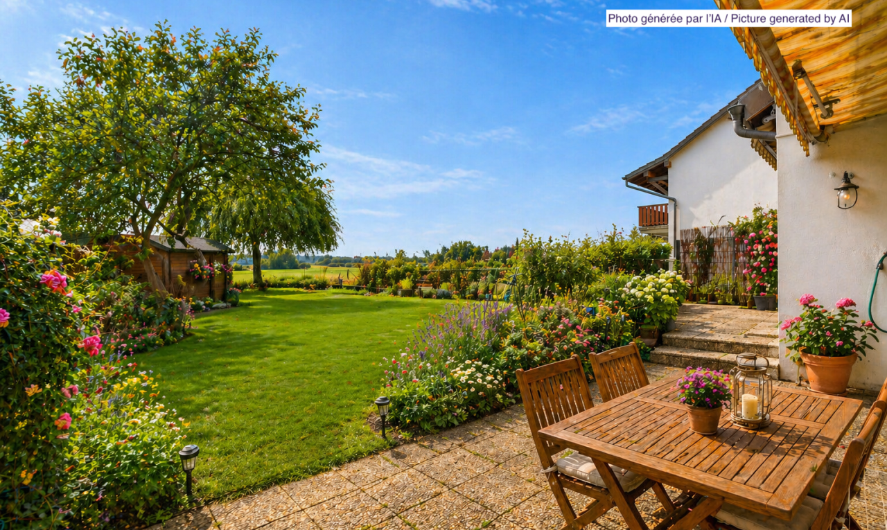 terrasse avec from property, pelouse, terrasse, coin repas extérieur, et day time