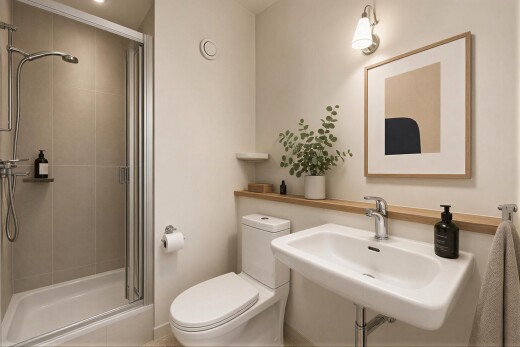salle de bains avec salle de bain complète, toilette, tile wall, mur en carrelage, et inside property