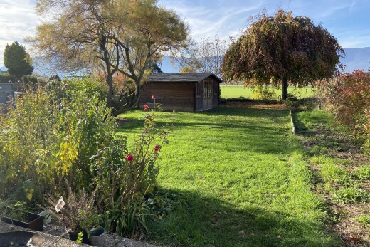 jardin avec pelouse, day time, structure extérieure, from property, et abri