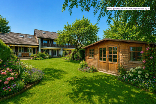 jardin avec property visible, day time, structure extérieure, et pelouse