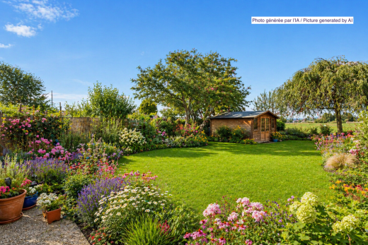 jardin avec structure extérieure, from property, day time, pelouse, et clôture