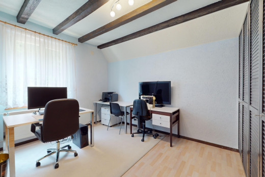 büro mit dachschräge, natürliches licht, und fernseher