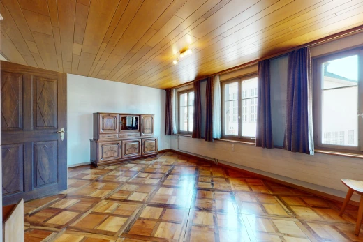 salon avec parquet et lumière naturelle