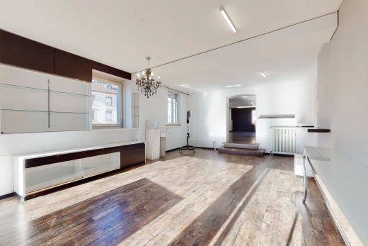 salon avec lustre, parquet, et lumière naturelle