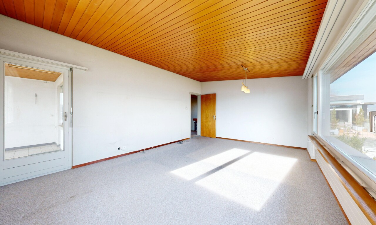 pièce vide avec lumière naturelle, natural light, cloison sèche, drywall, et plafond en bois