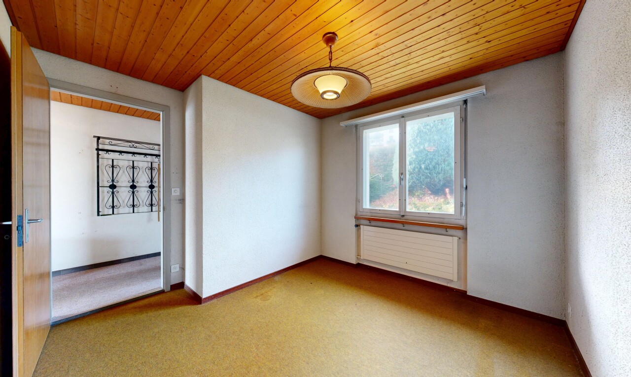 pièce vide avec lumière naturelle, natural light, plafond en bois, wood ceiling, et radiateur