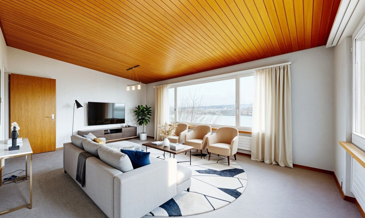 pièce vide avec plafond en bois, wood ceiling, lumière naturelle, natural light, et inside property
