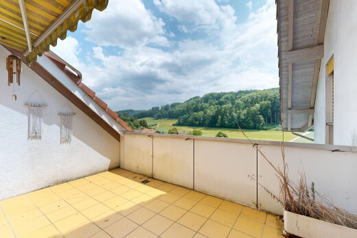 terrasse mit day time, markise, from property, forest view, und waldblick