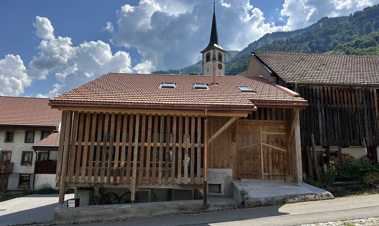 façade avec vue sur la montagne, mountain view, day time, property visible, et toit en tuiles