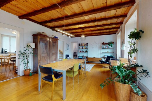 esszimmer mit wood ceiling, holzdecke, inside property, beamed ceiling, und balkendecke
