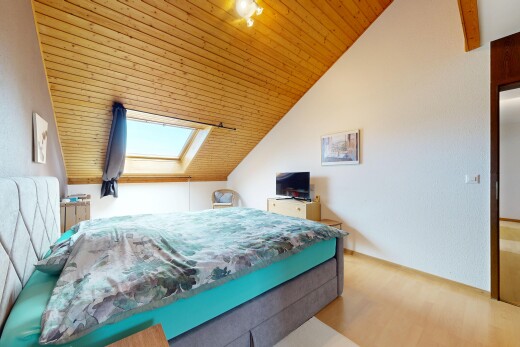 chambre avec plafond voûté, vaulted ceiling, inside property, pièce supplémentaire, et puits de lumière