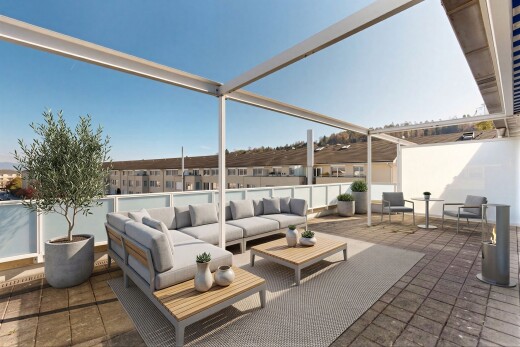 terrasse avec terrasse, from property, virtually staged, day time, et espace de vie extérieur