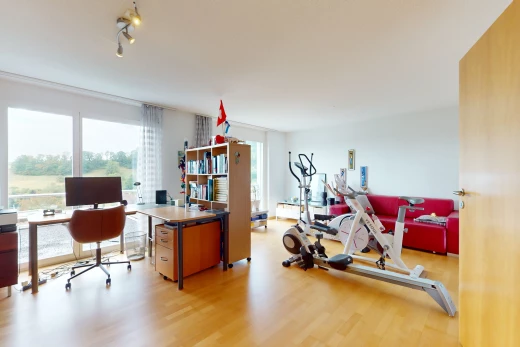 trainingsbereich mit schienenbeleuchtung und hellen holzböden