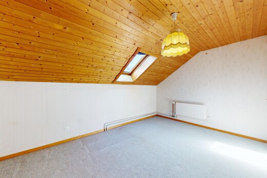 leerer raum mit dachfenster, carpet, teppich, zusätzliches zimmer, und vaulted ceiling