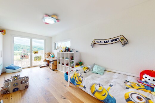 zimmer / schlafzimmer mit außenzugang, wood finish floor, holzfußboden, natural light, und natürliches licht