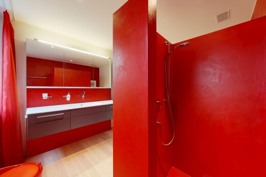 bad mit komplettes badezimmer, spiegel, dusche, inside community, und wood finish floor