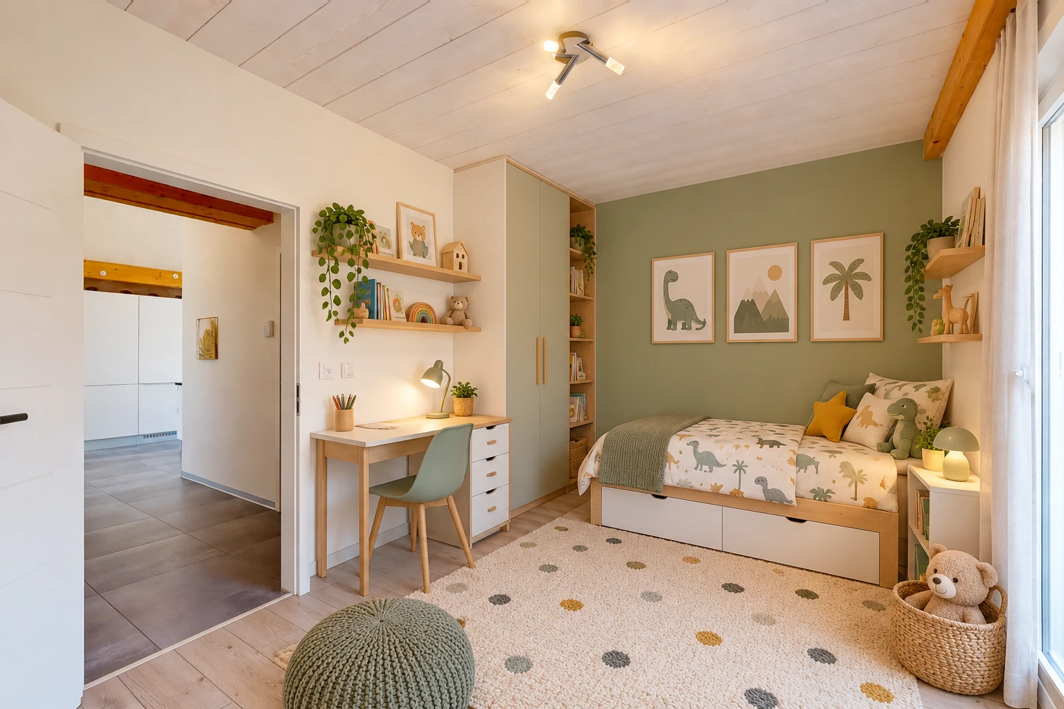 pièce vide avec cloison sèche, drywall, light floor, inside property, et plafond en bois