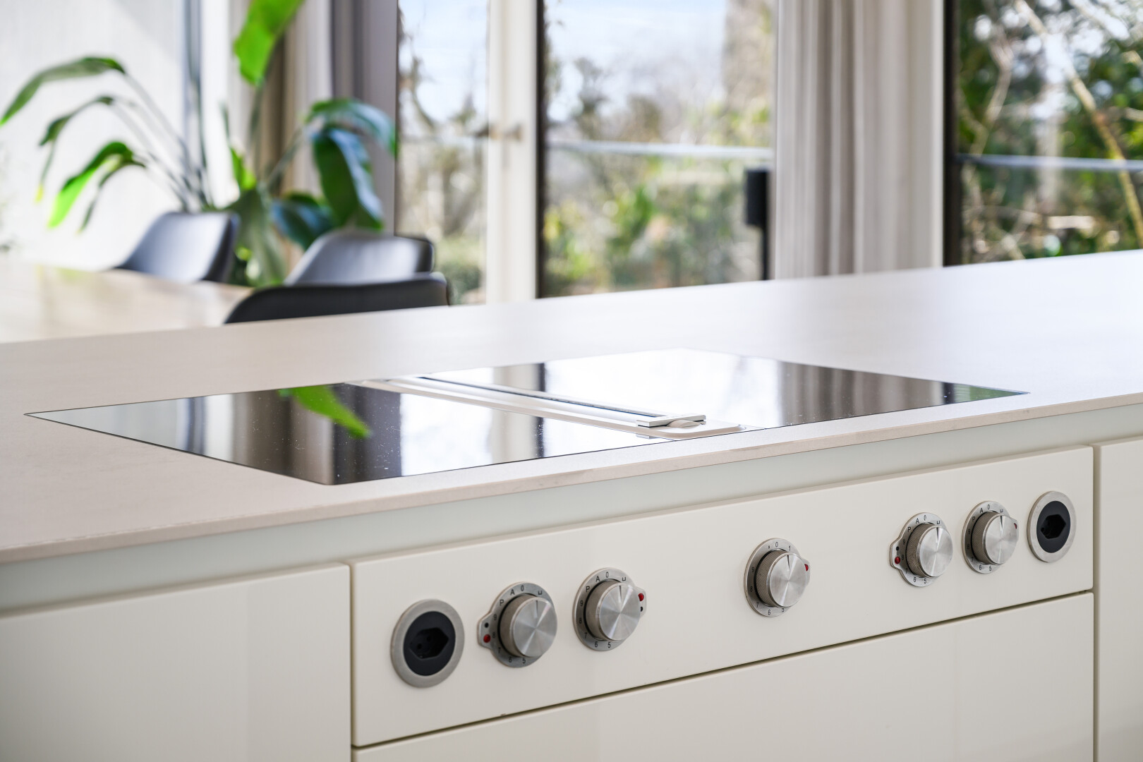 detailed view of black electric cooktop