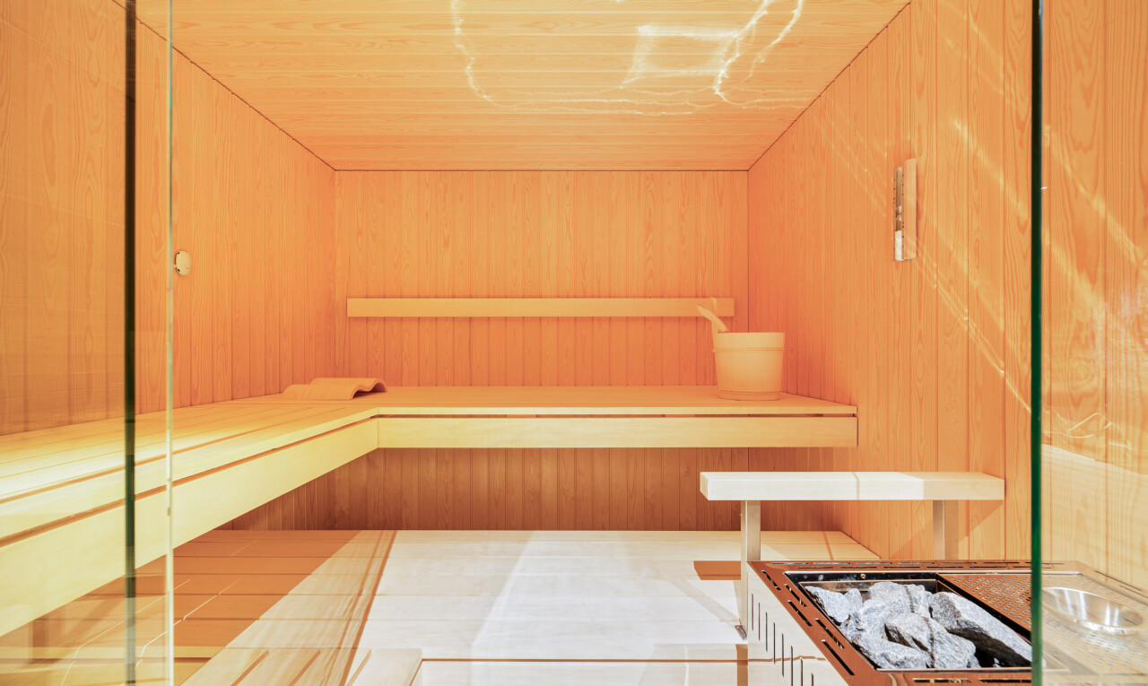 zimmer / schlafzimmer mit sauna, inside property, holzwand, wood wall, und holzdecke