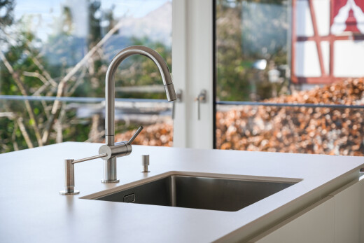 kitchen view of light countertops