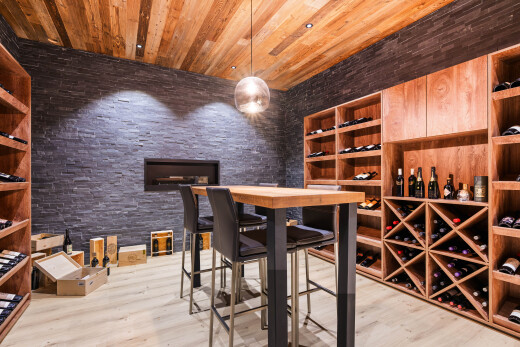 cellar with wood finished floors and wood ceiling