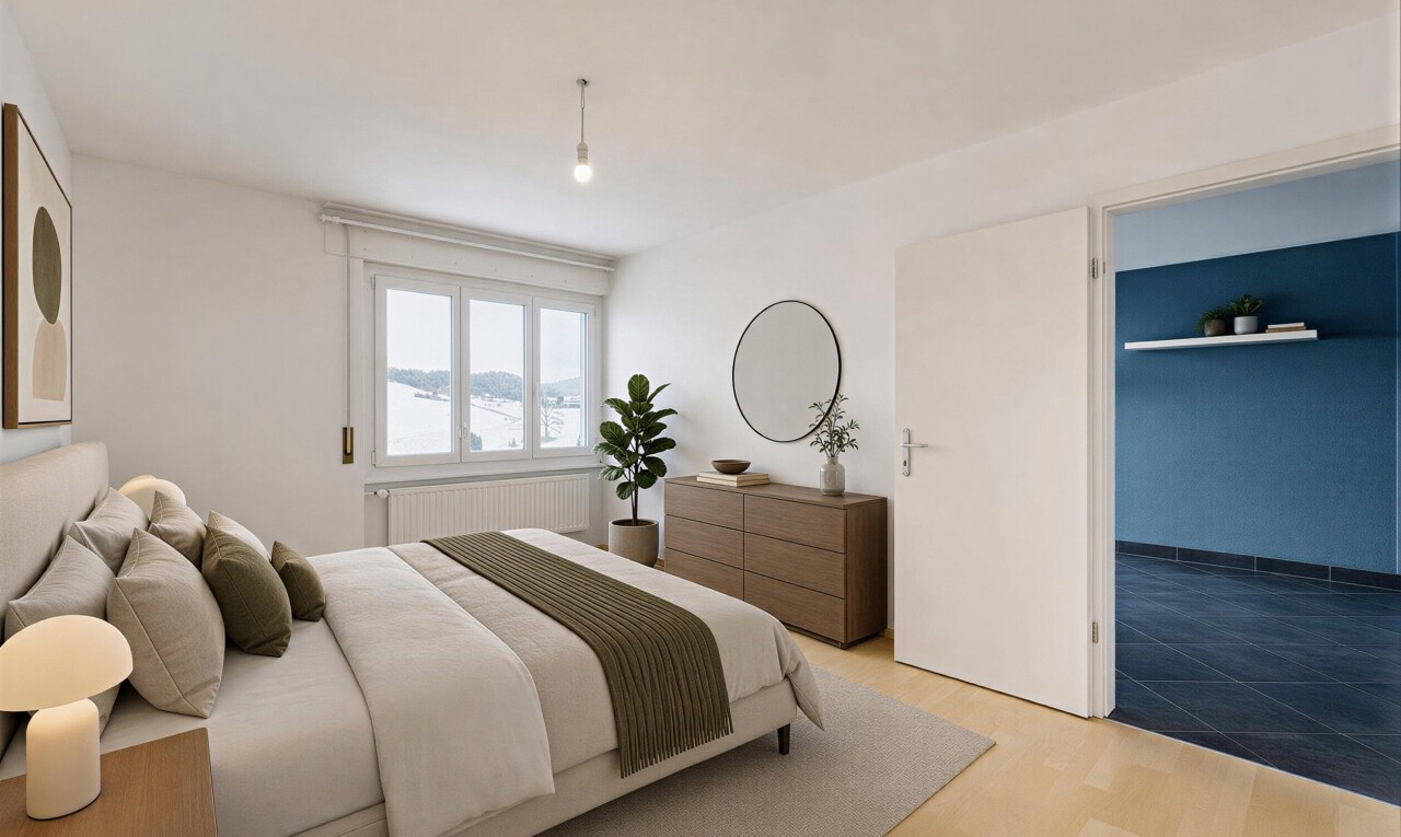 chambre avec lumière naturelle, natural light, radiateur, inside property, et cloison sèche