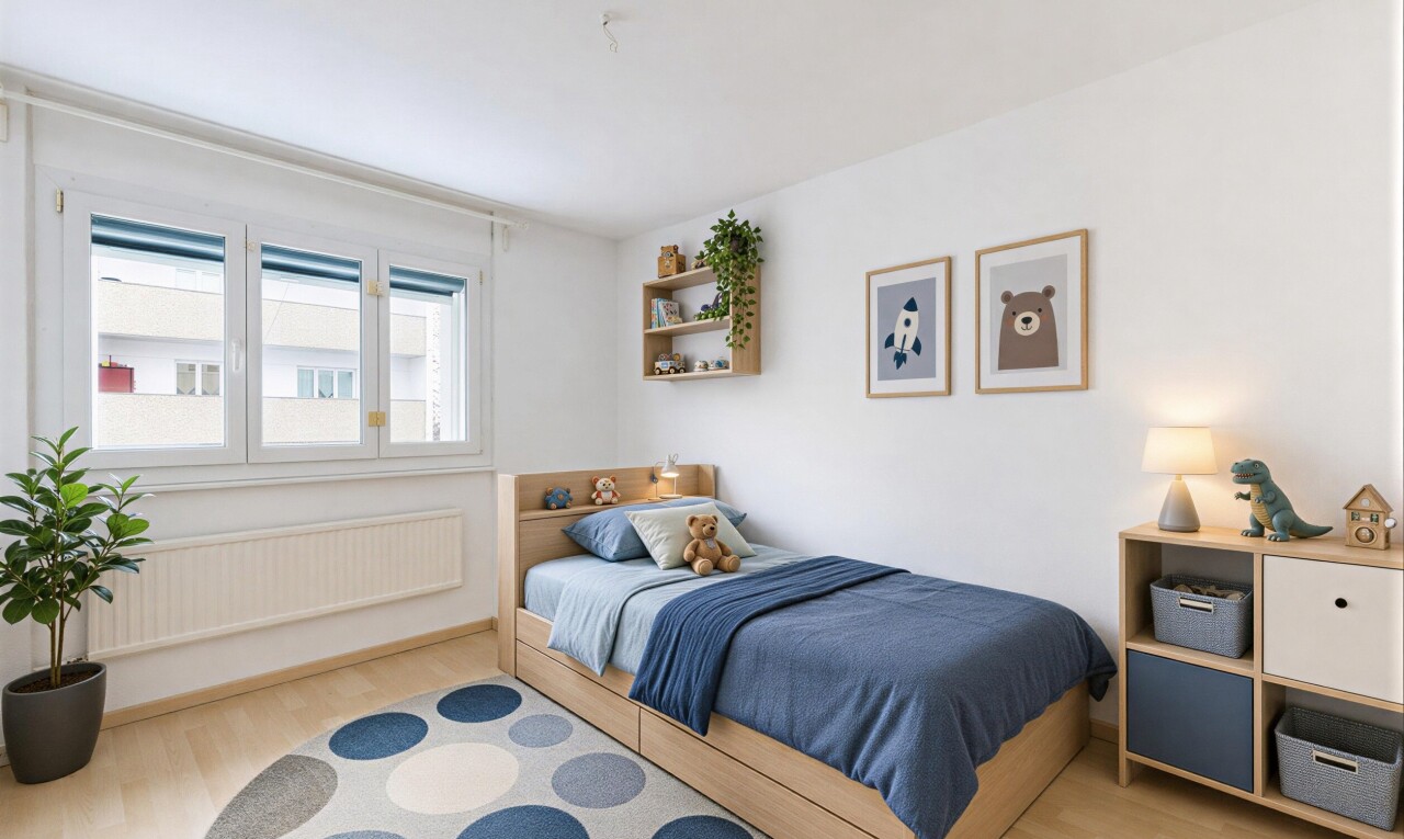 chambre avec radiateur, inside property, sol en finition bois, wood finish floor, et cloison sèche