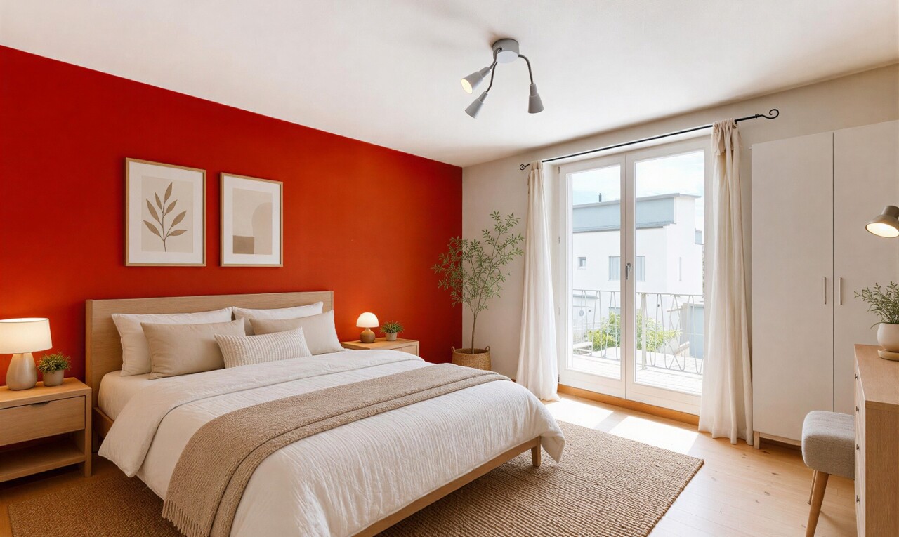 chambre avec inside property, accès à l'extérieur, drywall, cloison sèche, et light floor