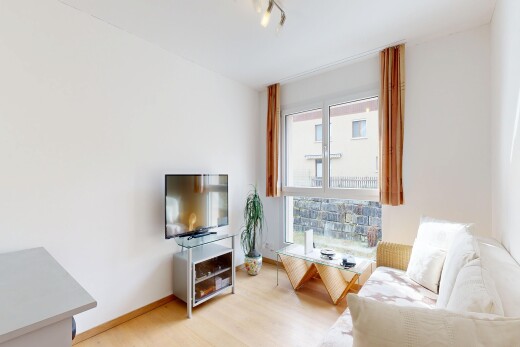 wohnzimmer mit fernseher, inside property, gipskartonwand, drywall, und natürliches licht