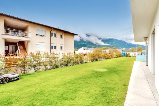 jardin avec vue sur la montagne, mountain view, pelouse, et day time