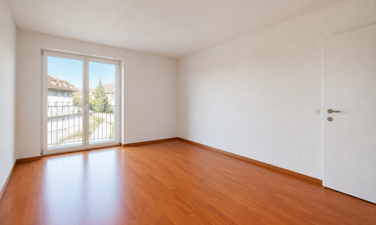 leerer raum mit wood finish floor, holzfußboden, day time, drywall, und gipskartonwand
